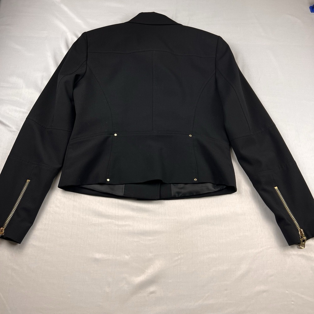 Calvin Klein Jacket Moto Biker Gold Sleeve Zippers Short Goth Black Women Sz 8 - Picture 5 of 9